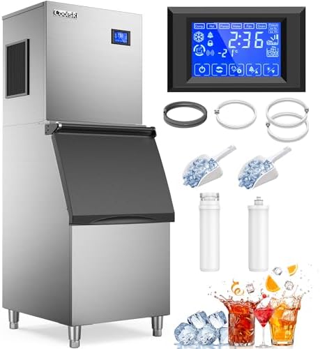 Coolski Commercial Ice Machine 450LBS/24H, Cubes Ice Maker with Storage Bin