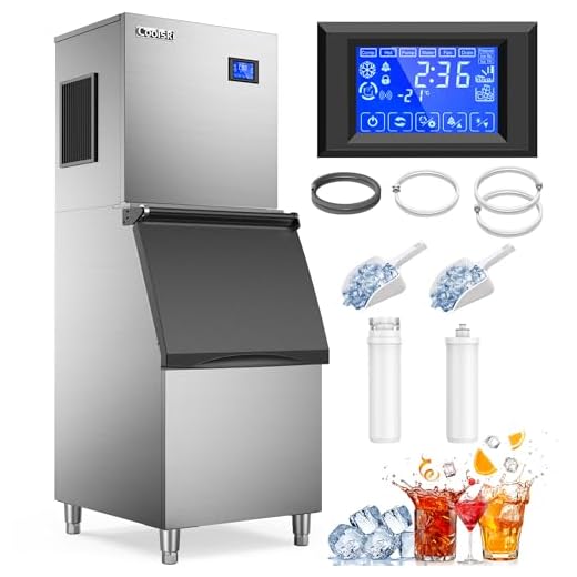 Coolski Commercial Ice Maker Machine 450Lb/24H, 22'' Wide Ice Machine with 300Lb Large Storage Bin, Clear Ice Cube Air Cooled Stainless Steel Ice Maker for Bar/Cafe/Restaurant/Business