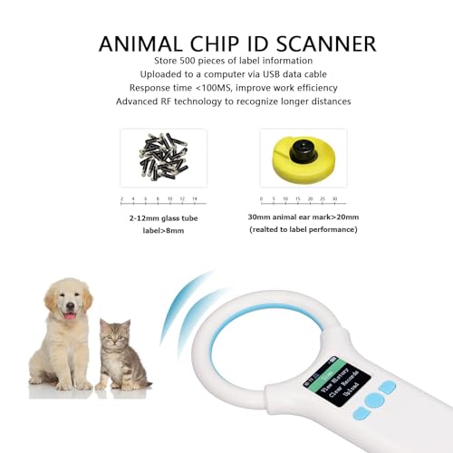 Scanner de microchips para animais de estimação, scanner de leitor de micro chips RFID RFID RFID, Pe