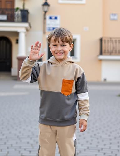 Image of Boys Clothes Long Sleeve Color-blocked Hoodie Top and Pants 2PCS Winter Sweatsuits Fall Boys Outfits 2-8 Years