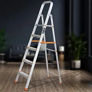 Plantex Premium Legend Aluminium Folding 5 Step Ladder for Home - 5 Wide Step Ladder (Orange-Silver)