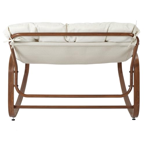 HOME DECO FACTORY - HDO7309 Sillón Mecedora Miami Blanco Imitación Madera, Mobiliario de Exterior, 92x69x130 cm, Altura de Asiento 46 cm, Beige Marrón - imagen 9