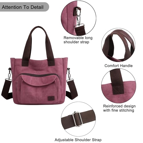 Bolso Tote de lona para mujer con múltiples bolsillos miniatura 5