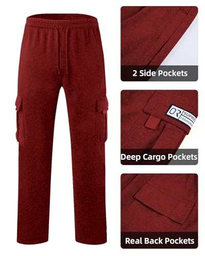 Image of Men's Cargo Sweatpants Casual Fleece Joggers Loose Fit Open Bottom Athletic Pants for Men with Pockets