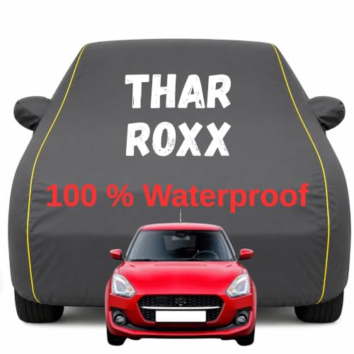 Image of Durable Full Body Waterproof Thar Roxx Car Cover | Premium Polyester Grey Cover | Custom Fit Vehicle Protection | UV Resistant, Dustproof, Scratch Resistant, Heat & Wind Protection