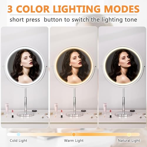 Espejo de maquillaje redondo iluminado de 10 pulgadas miniatura 3