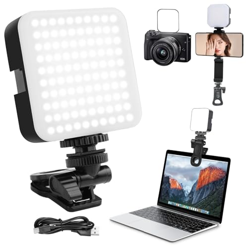 LANAFAY Luz para movil con 100 Cuentas LED, 3000-7000K Ajustada 3 Modos de LED Selfie Luz Relleno con Pinza, CRI85+ Recargable Portable Luz Videoconferencia para Cámara, Portatil, Telefono