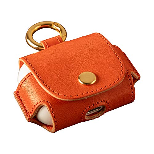 AirPodsPro用のケース 栃木レザー 本革 日本製 カラビナ イヤフォンケース ハンドメイド AP-018 オレンジ