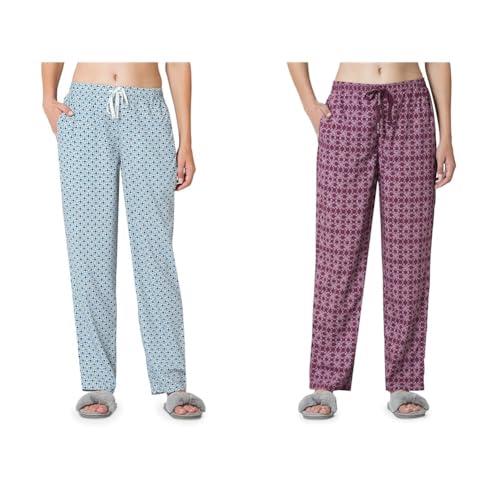Image of Van Heusen Women's Printed Lounge Pants | Drawstrings & Side Pockets | Ultra Soft Fabric | Relaxed Fit | At home pyjamas | Everyday Comfort | Printed | Style 55306 | Available in Pack of 1 & 2