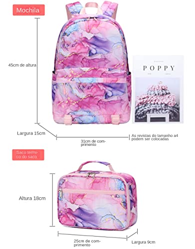 NUTOT kit mochila escolar infantil menina mochila feminina grande impermeável lancheira termica femi