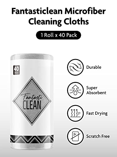 Fantasticlean Microfiber Cleaning Cloth Roll -40 Pack, Tear Away Towels, 12" X 12", Reusable And Washable Rags, For Auto, House, Garage Or Kitchen (Grey) #TOP1
