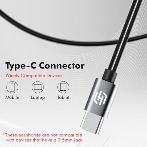 Image of Humble in Ear Wired Earphones with Mic for Type-C Port,10Mm Dynamic Drivers for Enhanced Bass,in Line Controls for Volume and Calls,1.2M Tangle Free Silicone Cable,Wide Compatibility,Metal Alloy Body