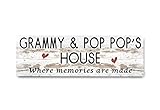 Olga212Patrick Grammy and Pop Pop's House Sign, Where Memories are Made, Distressed Style, Grandparent Gift, Rustic Sign, Wood Gift Sign 5.5' x 17'.