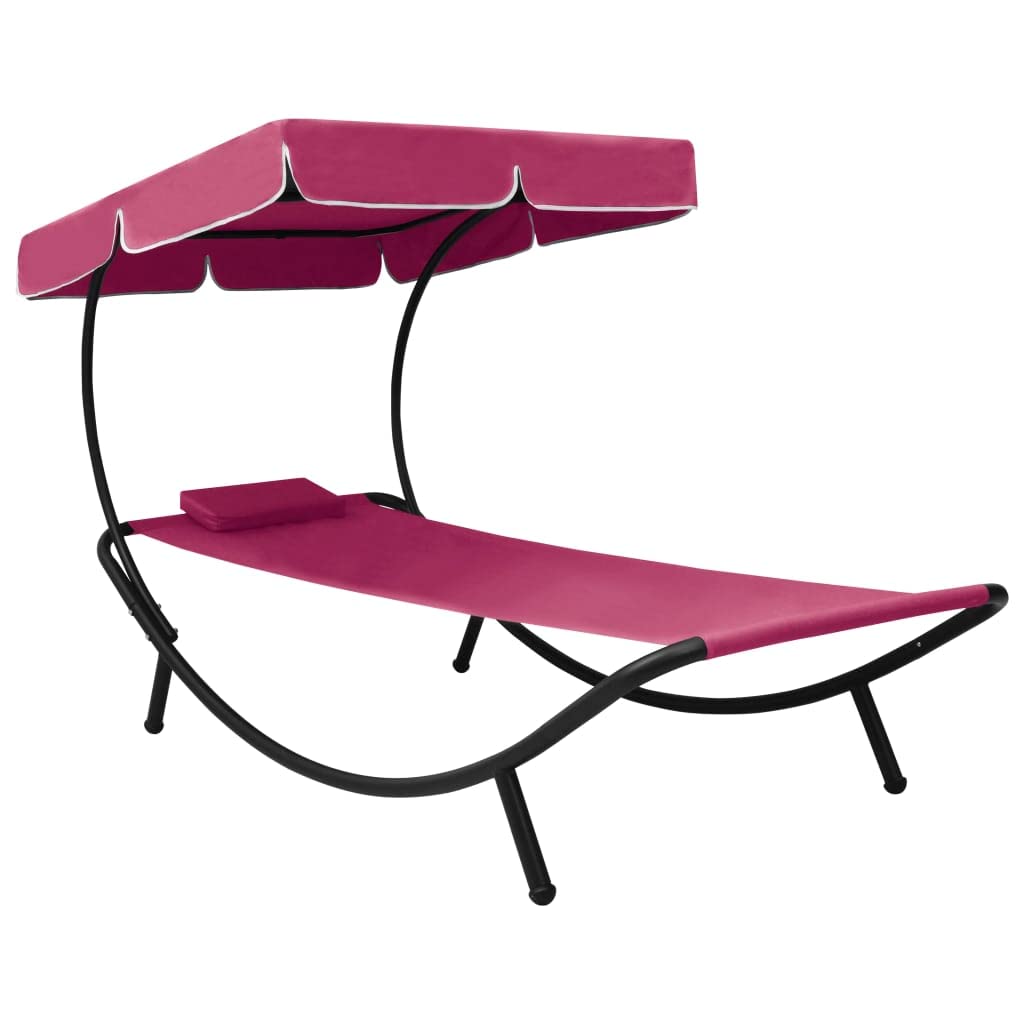 Lettino prendisole con tettuccio parasole e cuscino, rosa, da giardino, pieghevole, per spiaggia, esterni, piscina, con schienale regolabile e resistenza all'acqua, per terrazza e balcone