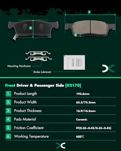 Image of SCITOO D2170 D1808 Front Rear Ceramic Brake Pad Sets For Subaru For Ascent | 2019 2020 2021 2022;8pcs Brake Pads;w /Hardware