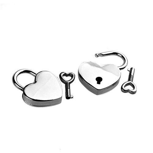 YEHAM Double Mini Heart Shaped Padlock and Key for Lover (Pack of 2, Silver)