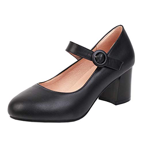 LUXMAX Womens Mid Block Heel Mary Janes Ankle Strapped Pumps Uniform Dress Shoes2