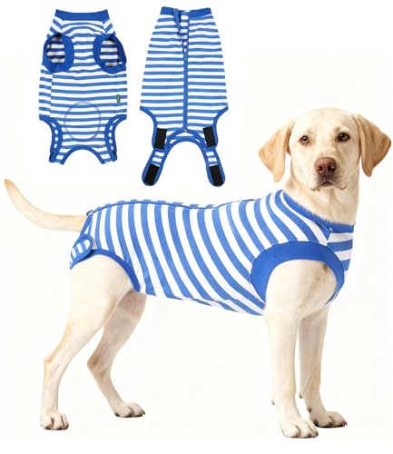 Image of Dog Surgery Recovery Suit Dogs Neuter Spay Female Male Protective Clothes, Blue White XL