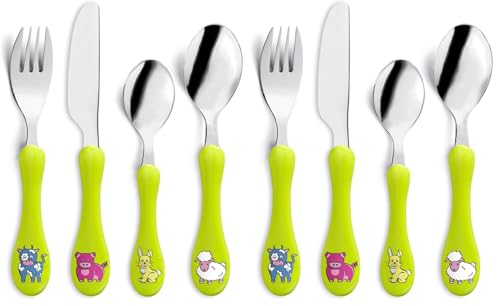 AMEFA - Tube 4 couverts pour enfants - Enfant - Acier inoxydable 18/0, Finition Brillante - Vert Anis (Lot de 2)