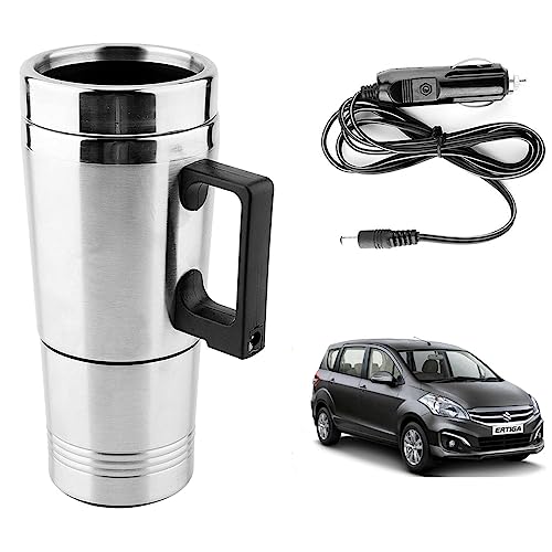Image of Oshotto 12V Stainless Steel Car Heating Kettle /Mug, Travel Friendly electric Tea /Coffee maker Compatible with Maruti Suzuki Ertiga 2012-2018 (300ml) - Silver