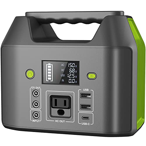 EnginStar 155Wh Power Bank 150Wh Portable Power Station 110v Battery Pack 6 Outputs w/AC Outlet LED Light for Outdoor Camping Road Trip Emergency