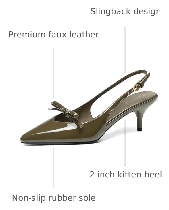 Image of Coutgo Womens Slingback Kitten Heels Bow Pointed Toe Wedding Dress Shoes | 2-Inch Low Heel Pumps, Comfort, Closed Toe, Adjustable Buckle Strap, Slip on, Party Prom