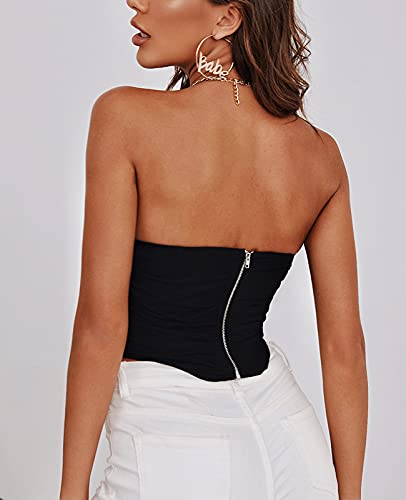 Corski Mesh Corset Underbust Strapless Bustier Boned Backless Crop Tops Off Shoulder Aesthetic Bodyshaper For Women M #TOP1