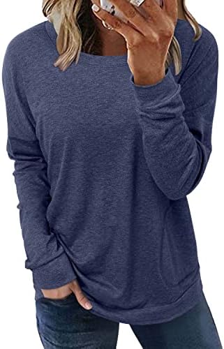 ONLYSHE Scoop Neck Tee Shirts for Women Tops Loose Comfy Soft Sweatshirts Navy S
