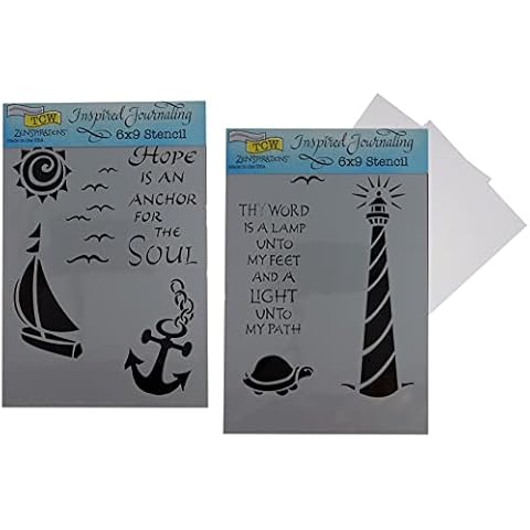 Christian Stencils for Painting - On Wood, Wall | Bible Verse, Religious Stencil | Lighthouse Stencil, Anchor Stencil for Journaling, Crafts | Nautical Stencil 6x9 Inch Template Set with Cardstock Cover