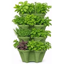Large Vertical Planter Tower, 4 Tier Stackable Garden Planter, 16 Plant Sites, Heavy Duty Strawberry Planter, Vertical Growing System with Center Hole, Made in USA 4, Sagebrush Green, Large