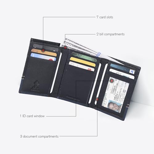 ESTALON Real Leather Trifold Wallet For Men-RFID Slim Tri Fold Wallets Minimalist 3 fold Credit Card Holder ID Window (Charcoal/Patriot)3