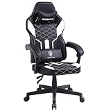 Dowinx Gaming Chair with Pocket Spring Cushion, Ergonomic Computer Chair High Back, Reclining Game Chair Pu Leather 350LBS, White