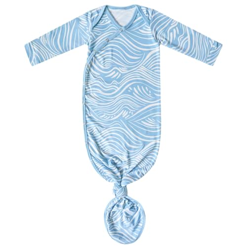 Copper Pearl Baby Gown - Knotted Newborn Sleepers for Baby Boy and Girl, Soft Stretchy Long Sleeve Infant Gowns with Bottom Tie and Hand Mittens, Perfect Hospital Coming Home Outfit (Surf)