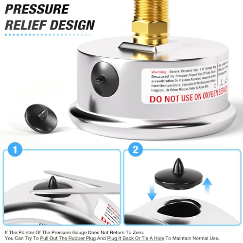 Image of MEANLIN MEASURE Stainless Steel 1 /4 inch NPT 2.5 inch FACE DIAL Liquid Filled Pressure Gauge WOG Water Oil Gas Center Back Mount(0~60Psi)