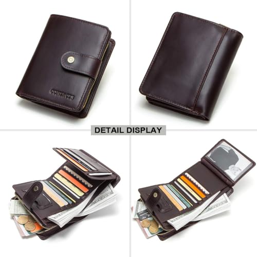 Image of Sam's Design Genuine Leather Wallet with RFID for Mens /Womens Handcrafted Vintage Wallet with 12 Card Slots, 1 ID Window, 1 Zipper Coin Short Wallet for Travel, Party, Wedding, Business, Dark Brown
