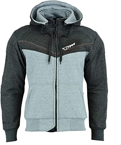 Jet Chaqueta Moto Capucha Hoodie Verano con Armadura Aramid (L (EU 50-52), Gris)