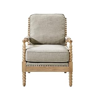 Madison park donohue mid century modern accent chairs for living room with nailhead trim solid wood oakwood finish upholstered seat lounge for reading bedroom furniture light grey  urban country home decor