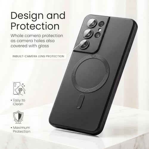 Image of amazon basics Premium Mag-Safe Case for Samsung Galaxy S21 Ultra | Shockproof & Anti-Scratch Cover | Soft Silicone with Wireless Charging | Camera Lens Guard - Black