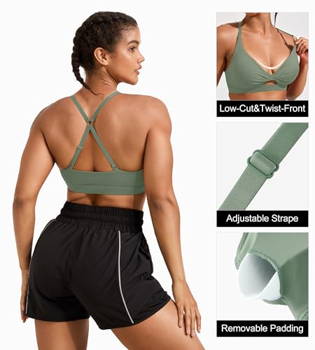 Image of Padded Sports Bras for Women - Strappy Sports Bra Workout Tops for Women Twist Front Gym Tops