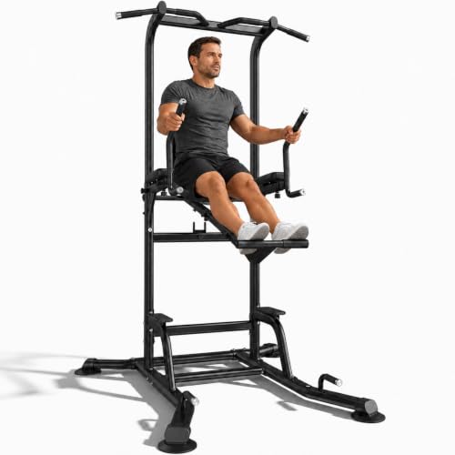 Image of FLYBIRD 800LBS Heavy Duty Power Tower Dip Station, Adjustable Height Pull Up Stand with Crunch Leg Raise, Multifunction Strength Training Equipment for Home Gym Back Workout