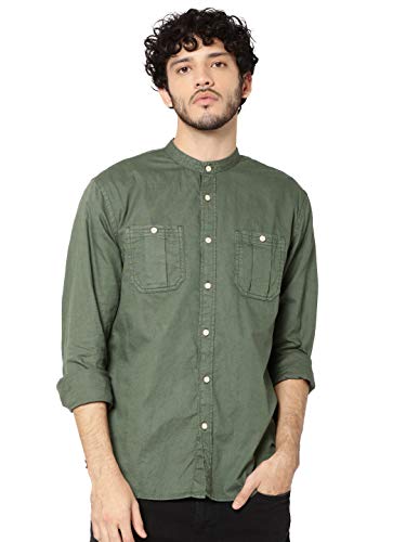 Image of JACK & JONES Mens Mao Collar Solid Shirt