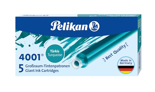 Pelikan 4001 GTP/5 Ink Cartridges for Fountain Pens, Turquoise, 1.4ml, 5 Pack (310656)