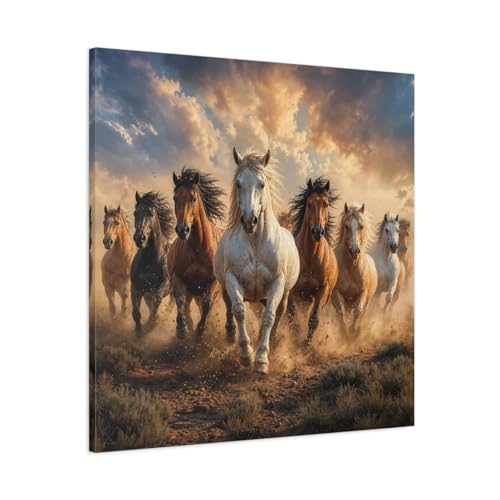 Toile chevaux sauvages marron or pour habiller un grand mur vide de salon