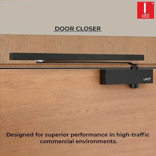 Image of LAPO Door Closer for Office and Residential Use | Aluminium Construction | Double Speed Hydraulic System | Pelmet Arm Type | Suitable for Doors Up to 100 Kg| ISO 9001 Certified | Black Finish