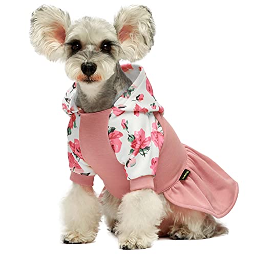 Fitwarm Floral Dog Clothes Dog Hoodie Dresses Breathable Skirt Girl Doggie Dress Puppy Outfits Cat Sweatshirt Apparel Pink X-Small