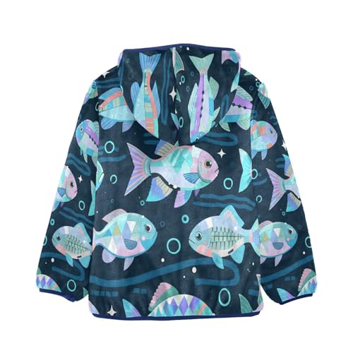 Colorful Fish on Dark Background Toddler Fleece Jacket Girl Boys Hooded Fleece Jacket Coat Warm Outwear Zip-up 3-10T2