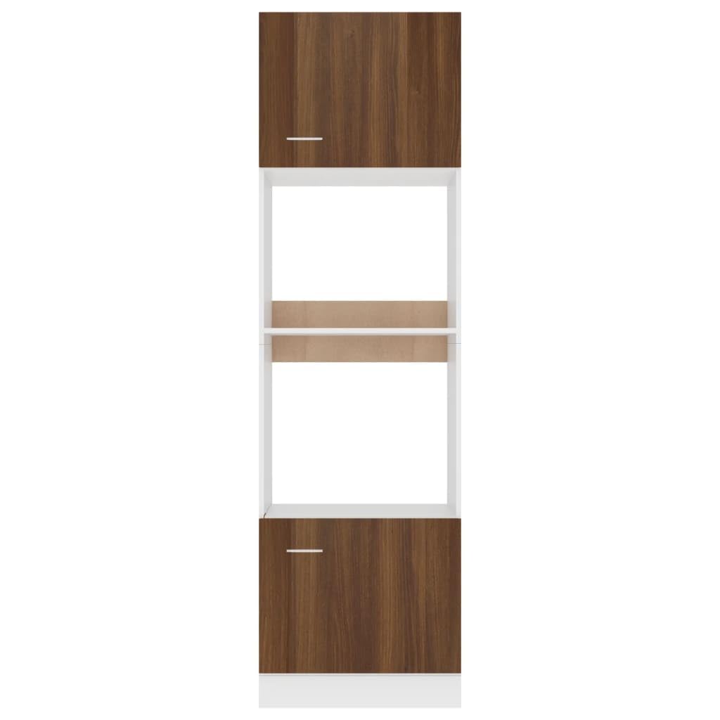 Mikrowellenschrank Lyon aus brauner Eiche, 60 x 57 x 207 cm, mit 4 Regalen, Küchenschrank aus Sperrholz, robust und stabil, verstellbare Tür links oder rechts,