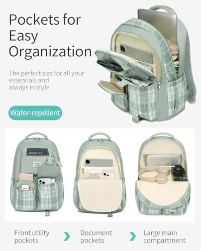 Image of School Backpack for Teens, Girls Backpack for Middle High School Big Sthdent Cute Bookbag for Women Aesthetic School Bag (Green)