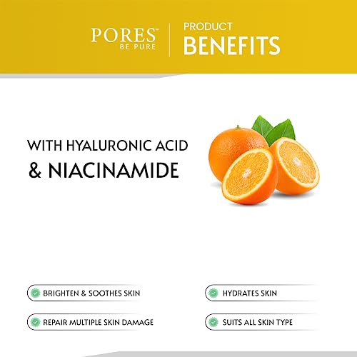 Image of PORES Be Pure Vitamin C Face Serum with Hyaluronic Acid & Niacinamide | Skin Brightening & Anti-Pigmentation Serum for Glowing Complexion | Lightweight Hydrating Face Serum for Men & Women | All Skin Types - 30ml