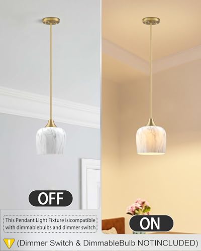 Leading Lighting 3 Pack 1 Light Indoor Hanging Kitchen Island 6.1 Inch Opal Marble Glass Pendant Light Fixtures,Brushed Bronze Finish Modern Farmhouse Dinning Over Sink thumb #3